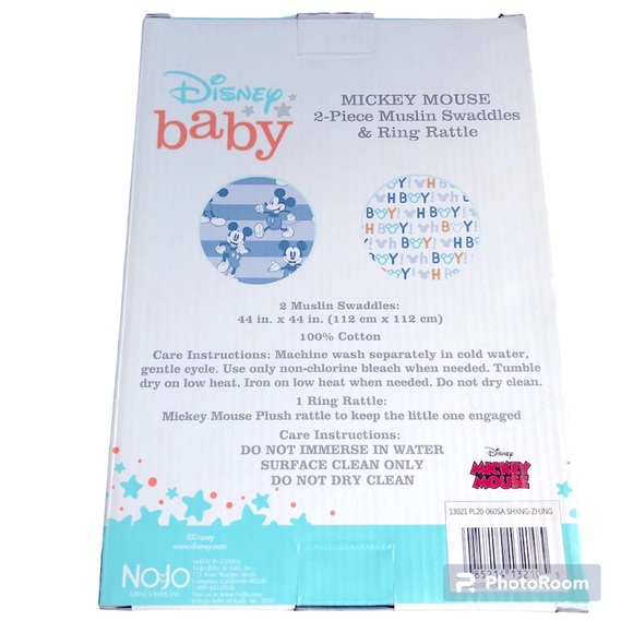 NEW DISNEY MICKEY MOUSE 2-Piece Muslin Swaddles & 1 Ring Rattle UNISEX - Picture 5 of 16